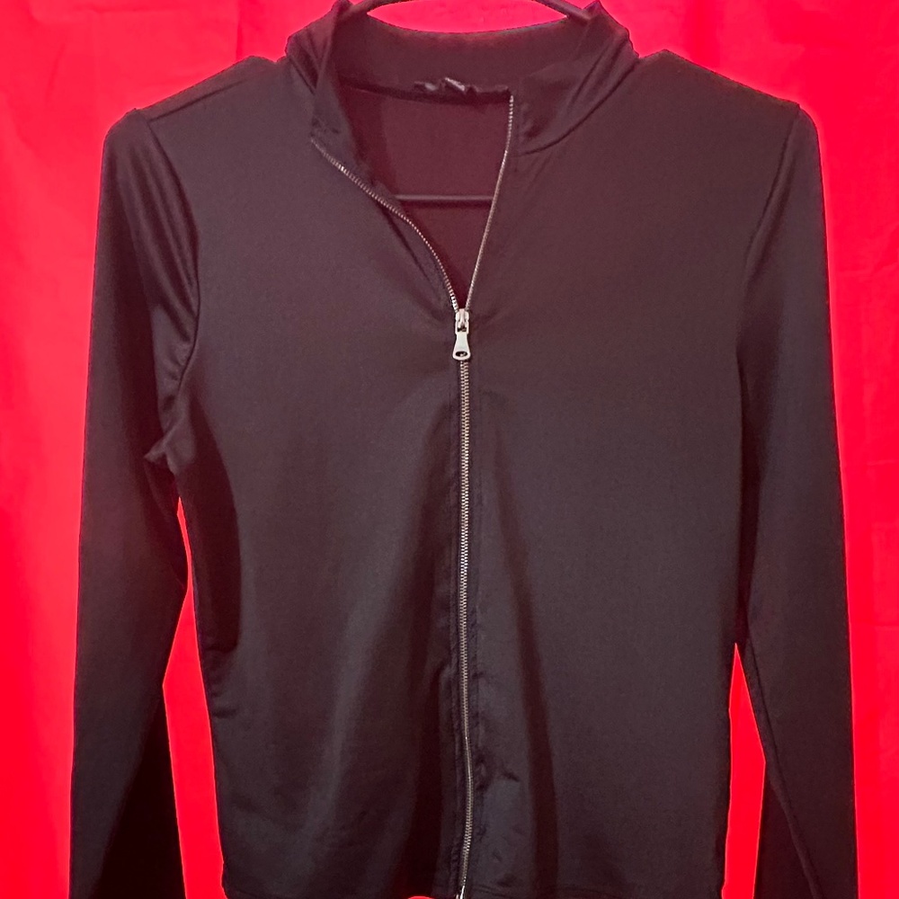 Mock Neck Zip Front Crop Top.